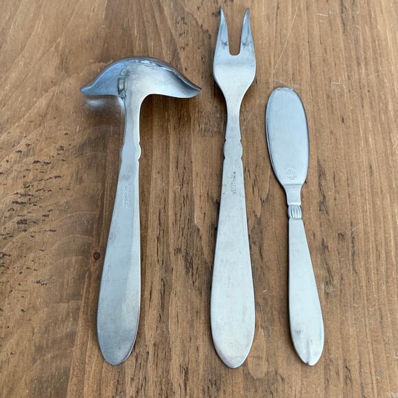 Sival Inger Stainless Flatware Denmark 3 Pc Glossy Ladle Fork Spoon Butter Knife - Picture 6 of 14